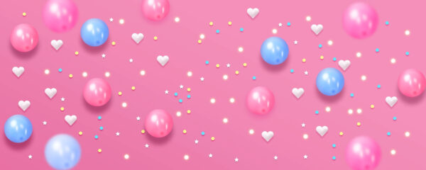 Fundo cor-de-rosa com balões brancos e azuis e estrelas Fundo cor-de-rosa com balões brancos e azuis e estrelas