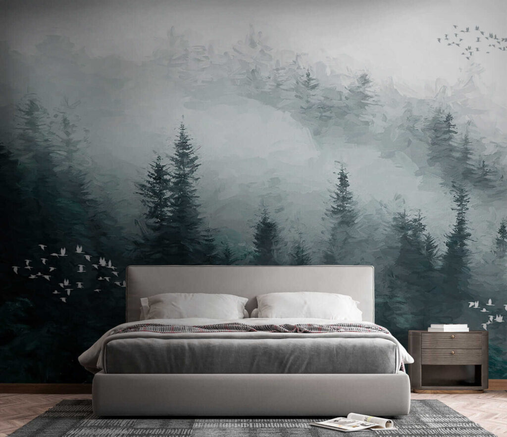 Floresta enevoada com pássaros a voar u23921pib4 1024x883 - Floresta enevoada com pássaros a voar - tegory