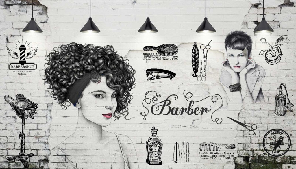 Parede com um desenho de uma mulher e um homem Parede com um desenho de uma mulher e um homem