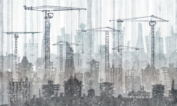 Grupo de gruas numa cidade Grupo de gruas numa cidade