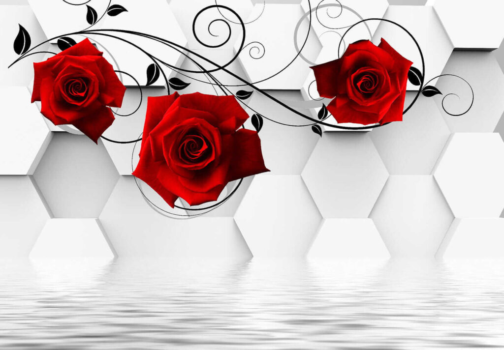 Papel de parede com rosas vermelhas e videiras pretas Papel de parede com rosas vermelhas e videiras pretas