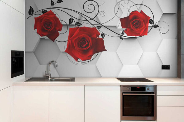Papel de parede com rosas vermelhas e videiras pretas Papel de parede com rosas vermelhas e videiras pretas