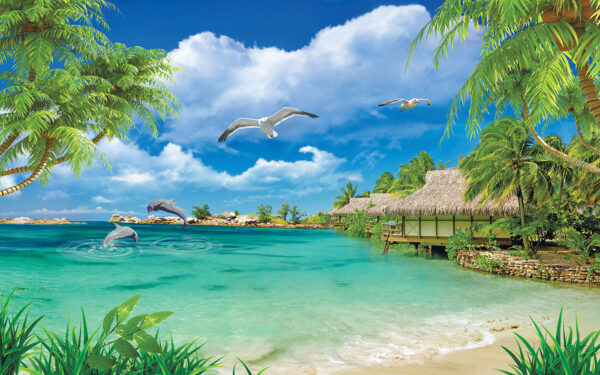 Praia com uma cabana e um casal de pássaros u26969p 600x375 - Praia com uma cabana e um casal de pássaros