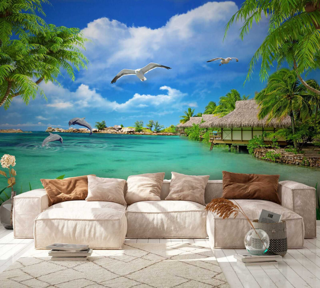 Praia com uma cabana e um casal de pássaros u26969pig4 1024x922 - Praia com uma cabana e um casal de pássaros