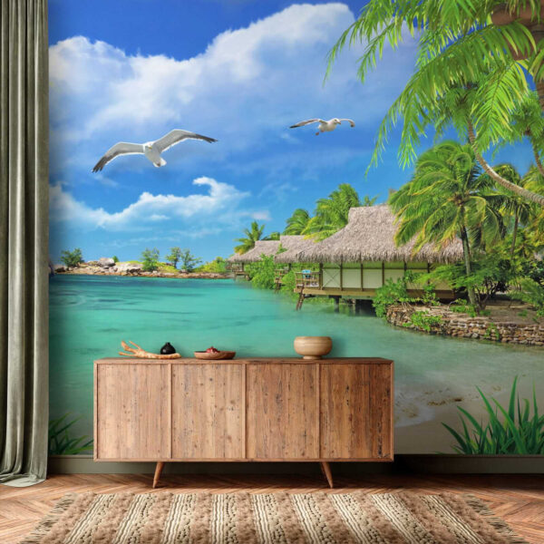 Praia com uma cabana e um casal de pássaros u26969pih1 600x600 - Praia com uma cabana e um casal de pássaros