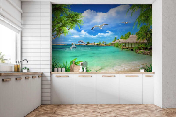 Praia com uma cabana e um casal de pássaros u26969pik1 600x400 - Praia com uma cabana e um casal de pássaros