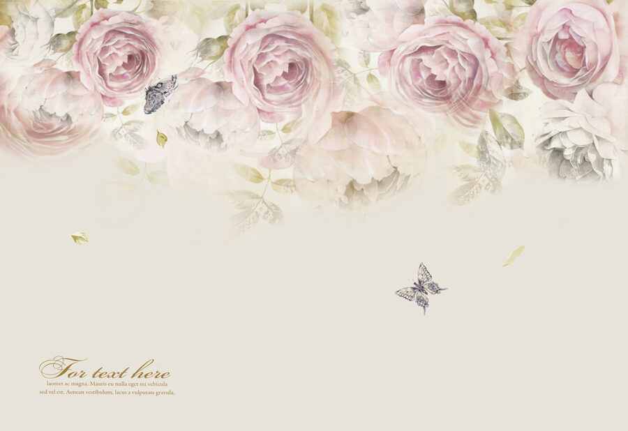 Rosas cor-de-rosa e borboletas