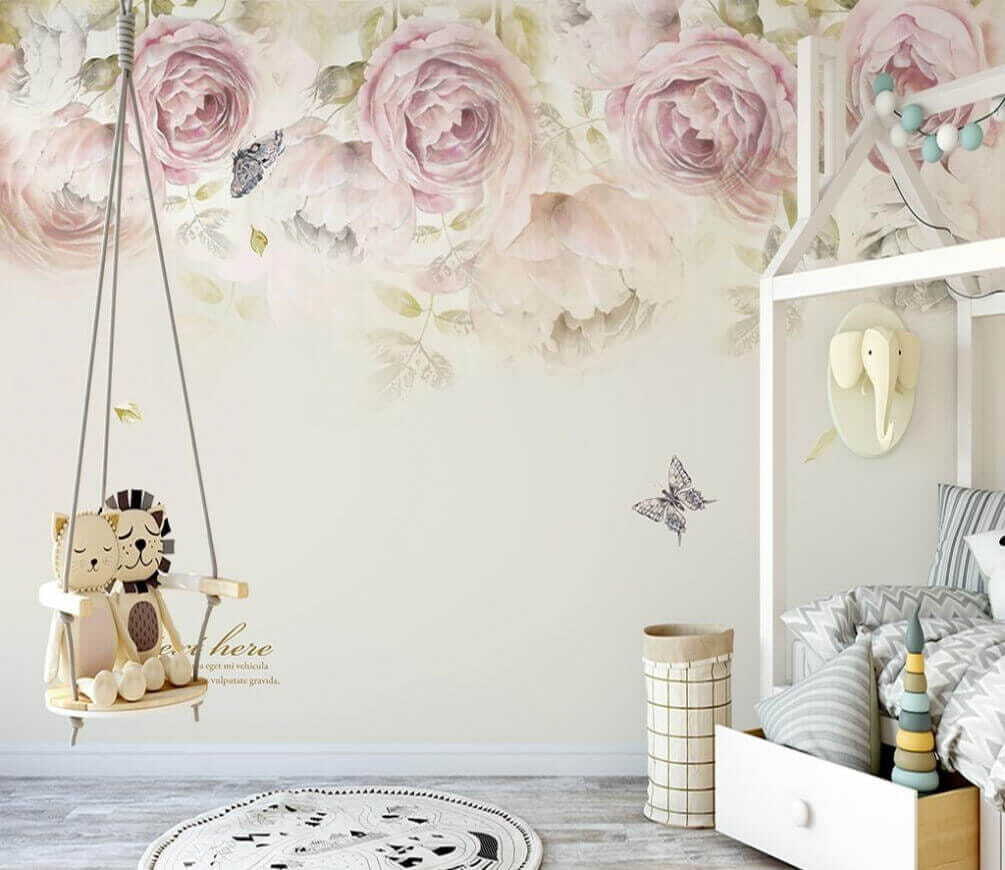 Pink roses and butterflies Pink roses and butterflies