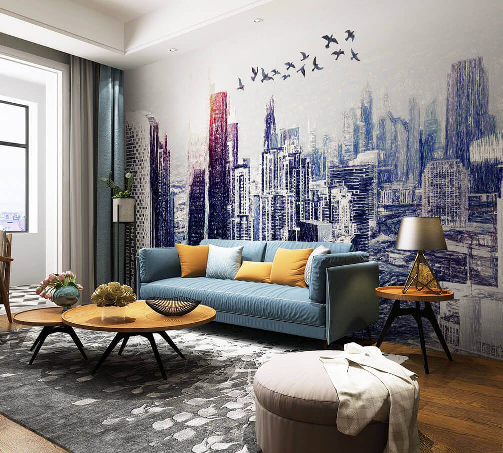 u29199pig1m - Pássaros a voar sobre uma cidade - tegory