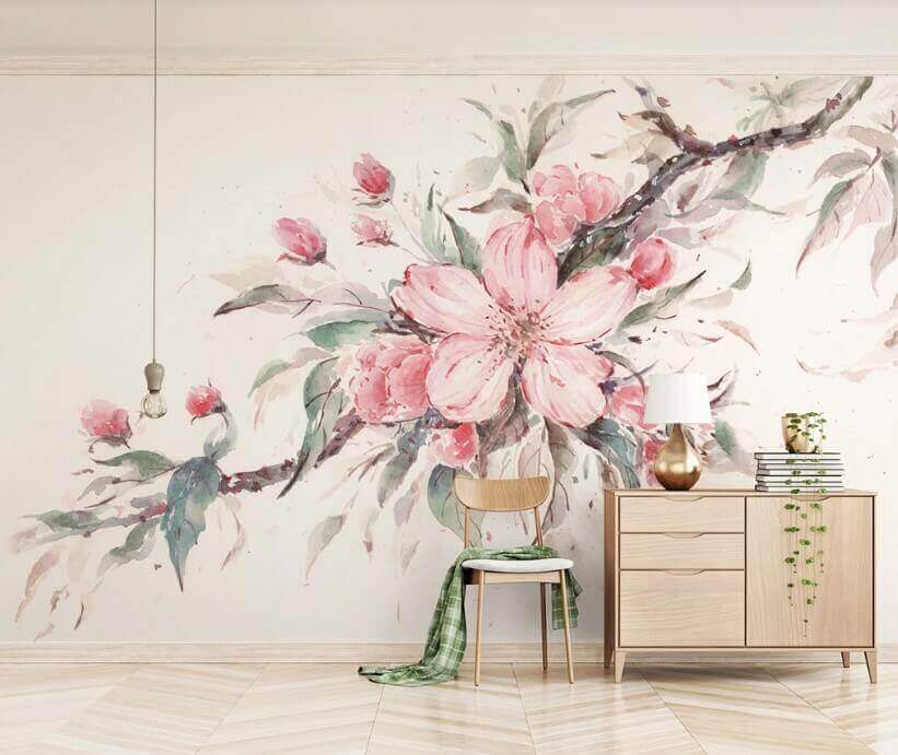 Pintura de flores cor-de-rosa num ramo
