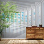 Papel de parede Árvore numa sala com janelas