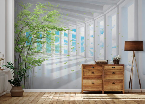 Tree in a room with windows Tree in a room with windows