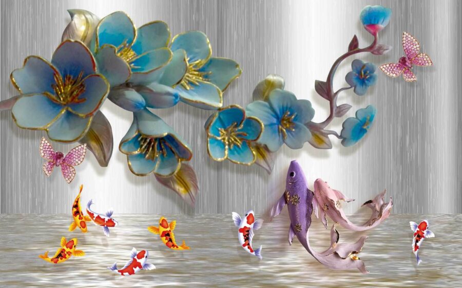 Grupo de peixes e flores