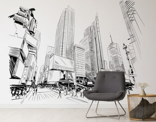 Desenho de uma cidade com edifícios altos Desenho de uma cidade com edifícios altos