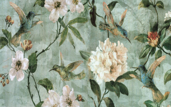 Papel de parede com pássaros e flores Papel de parede com pássaros e flores