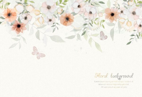 Fundo branco com flores e borboletas Fundo branco com flores e borboletas