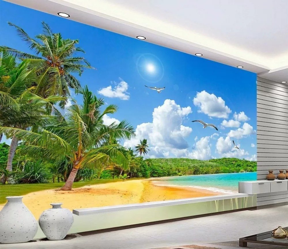 Beach with palm trees and a body of water Beach with palm trees and a body of water