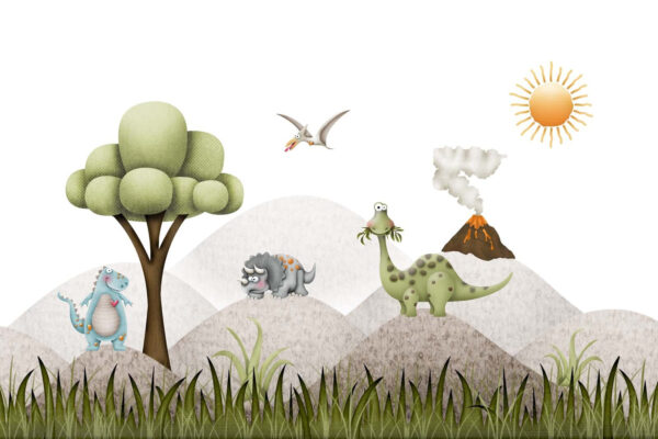 Dinossauros dos desenhos animados numa paisagem Dinossauros dos desenhos animados numa paisagem