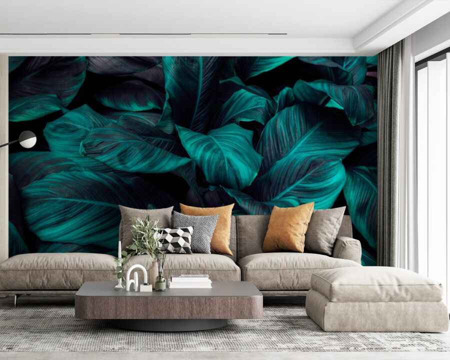 Folhagem tropical exuberante em tons vibrantes