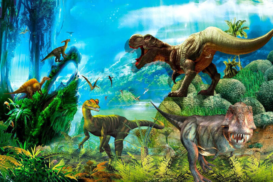 Papel de parede Grupo de dinossauros numa floresta - Image 4