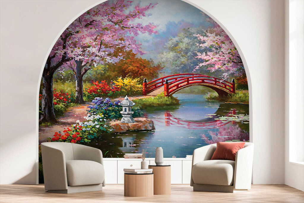 Pintura de um lago com uma ponte e flores u35418pig1 1024x683 - Pintura de um lago com uma ponte e flores