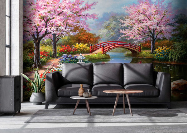 Pintura de um lago com uma ponte e flores u35418pig4 600x426 - Pintura de um lago com uma ponte e flores