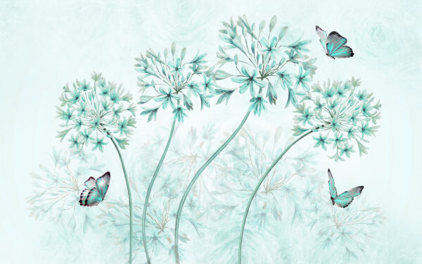 Uma pintura de flores e borboletas Uma pintura de flores e borboletas