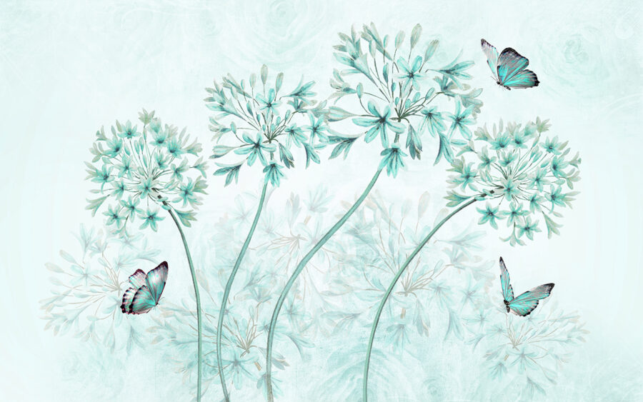 Uma pintura de flores e borboletas