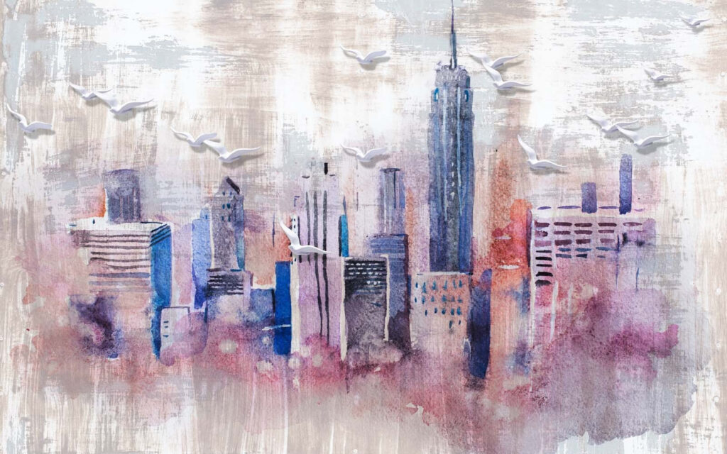 Pintura a aguarela de uma cidade Pintura a aguarela de uma cidade