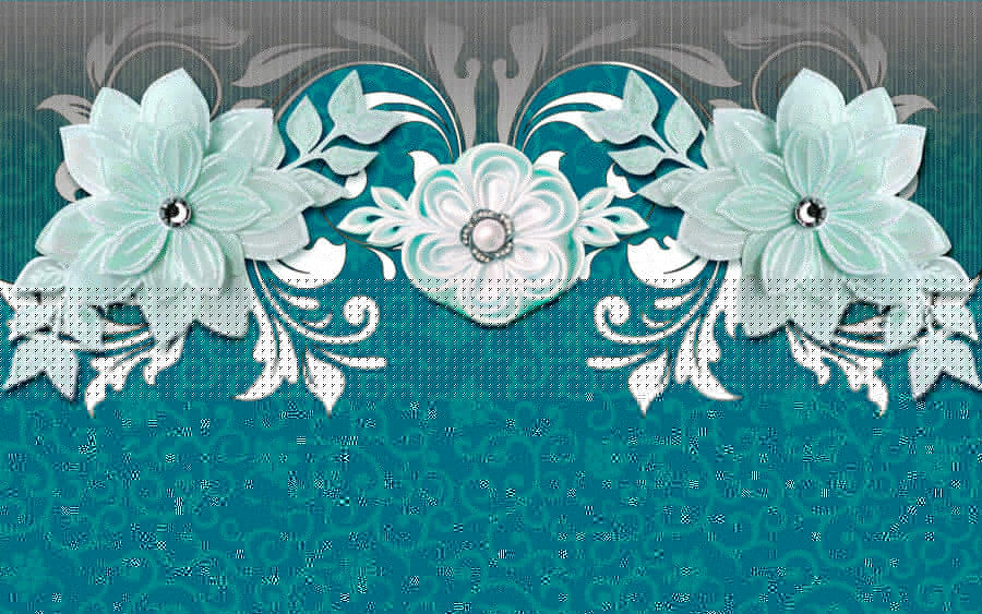 Desenho floral azul e branco
