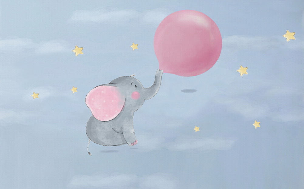 Desenho animado de um elefante a segurar um balão Desenho animado de um elefante a segurar um balão