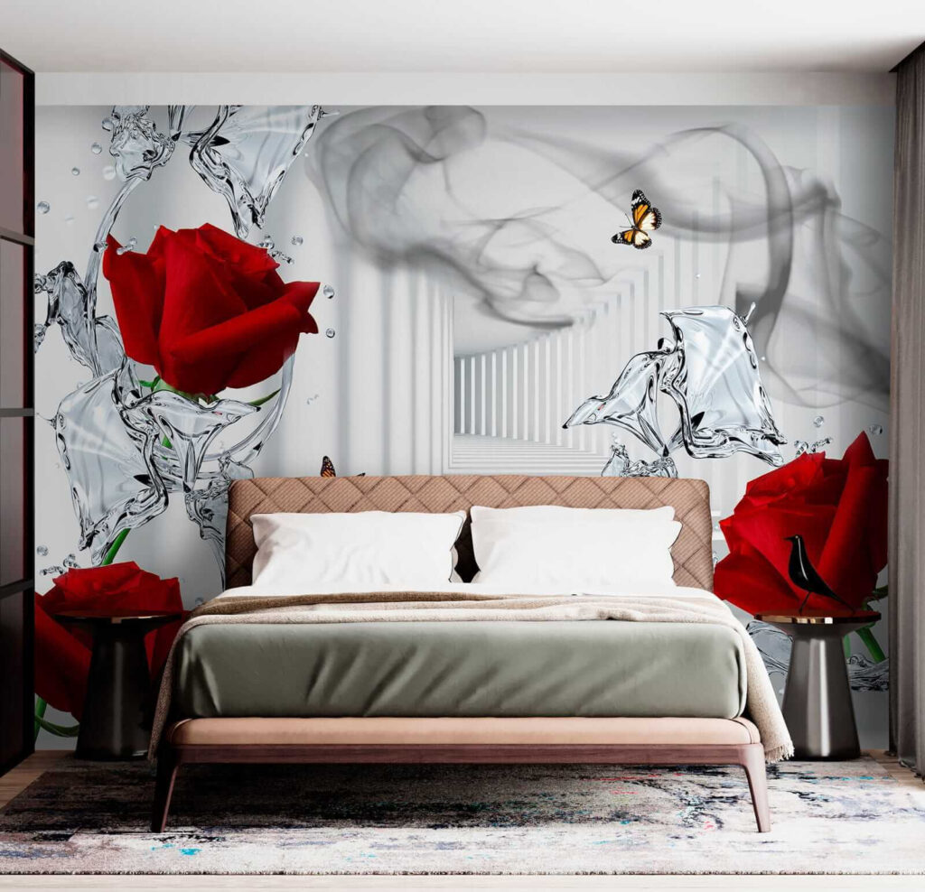 Red roses and butterflies in a glass Red roses and butterflies in a glass