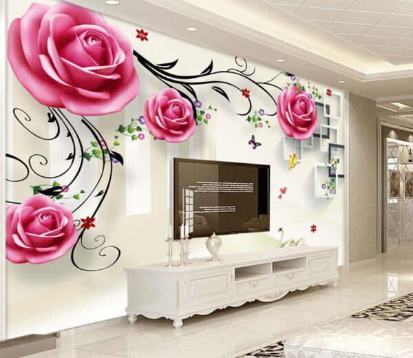 Papel de parede com rosas e pássaros Papel de parede com rosas e pássaros
