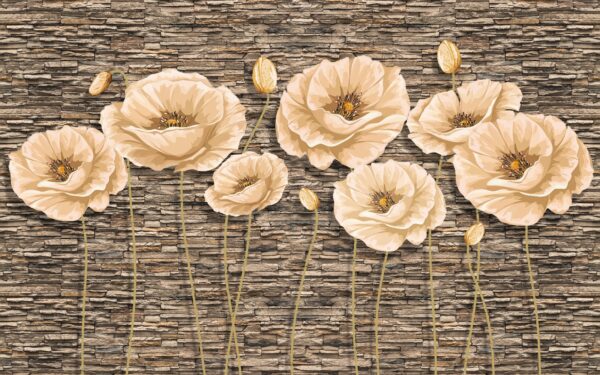 Group of flowers on a brick wall
