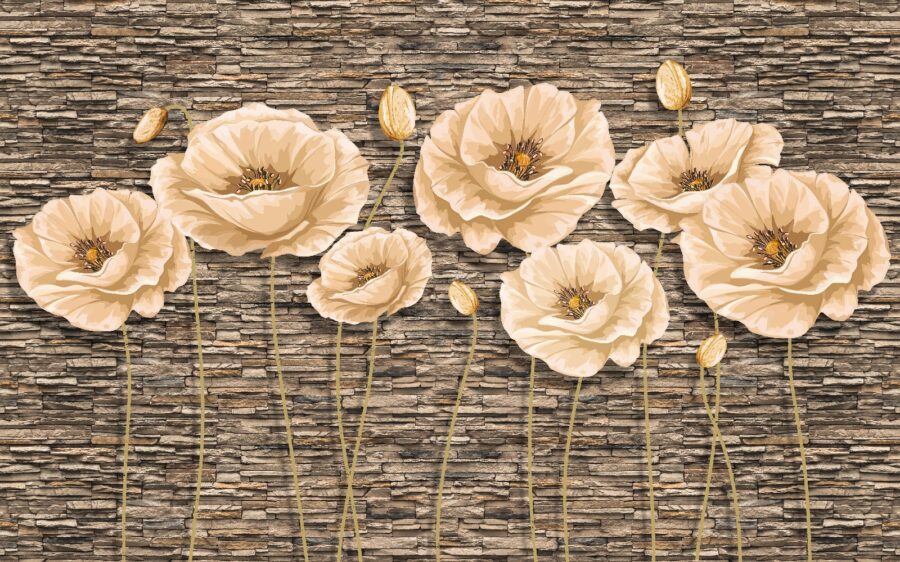 Grupo de flores num muro de tijolo