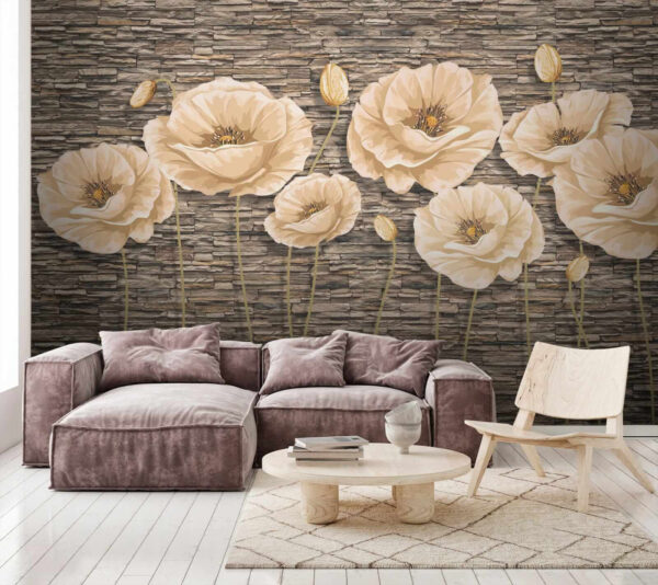 Group of flowers on a brick wall