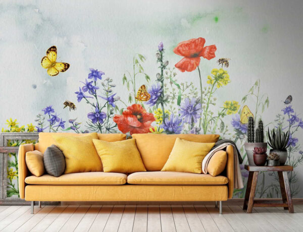 Pintura de flores e borboletas Pintura de flores e borboletas
