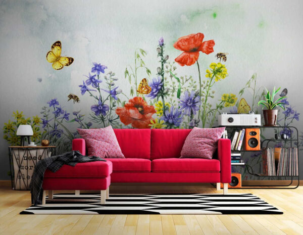 Pintura de flores e borboletas Pintura de flores e borboletas