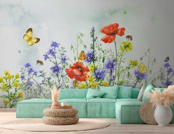 Pintura de flores e borboletas Pintura de flores e borboletas