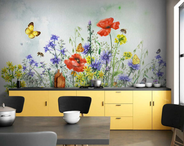 Pintura de flores e borboletas Pintura de flores e borboletas