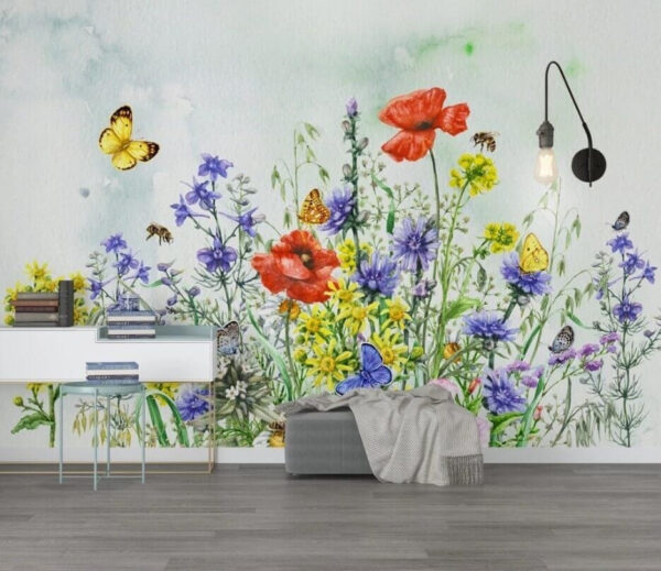 Pintura de flores e borboletas Pintura de flores e borboletas