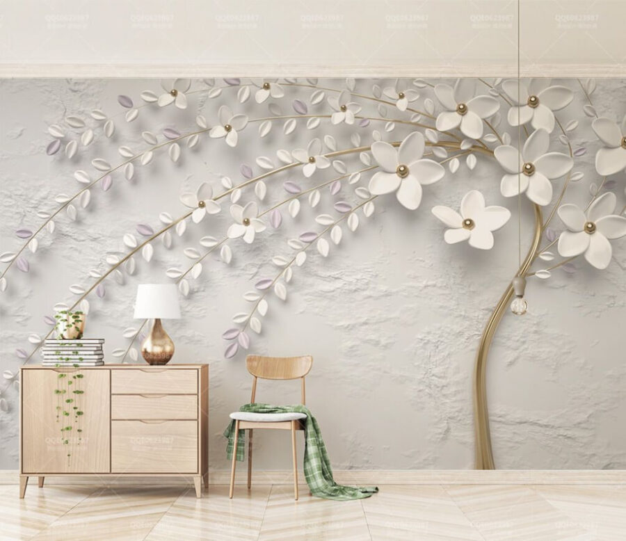 Papel de parede Arte de parede floral branca elegante