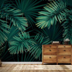 Papel de parede Folhas tropicais sobre um fundo escuro