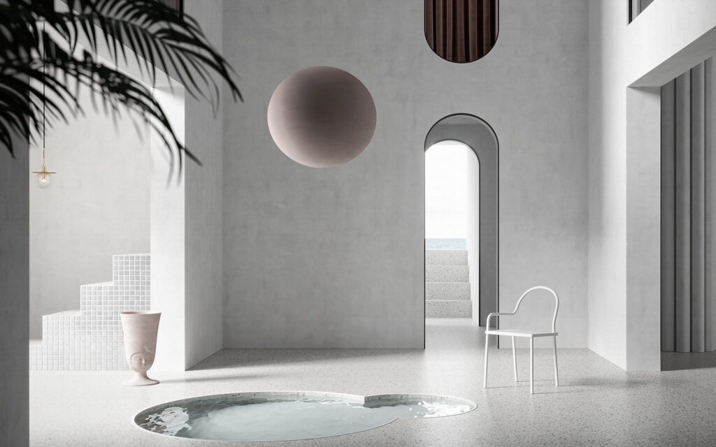 Quarto com uma piscina e uma cadeira Quarto com uma piscina e uma cadeira