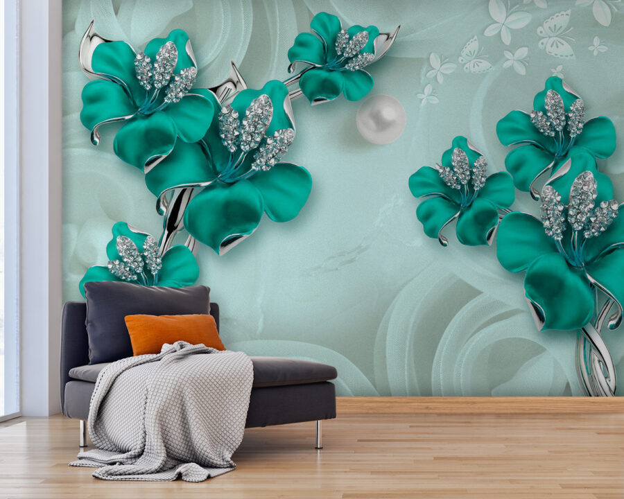 Elegante obra-prima de design floral turquesa.