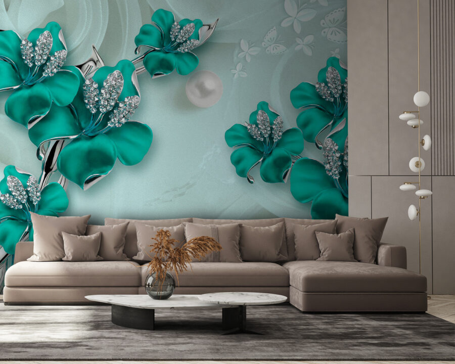 Elegante obra-prima de design floral turquesa.
