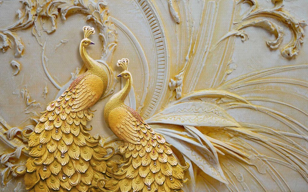 Pavões elegantes em relevo ornamentado Pavões elegantes em relevo ornamentado