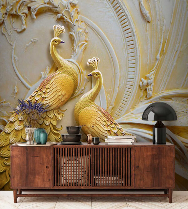 Pavões elegantes em relevo ornamentado Pavões elegantes em relevo ornamentado