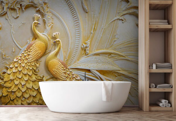 Pavões elegantes em relevo ornamentado Pavões elegantes em relevo ornamentado