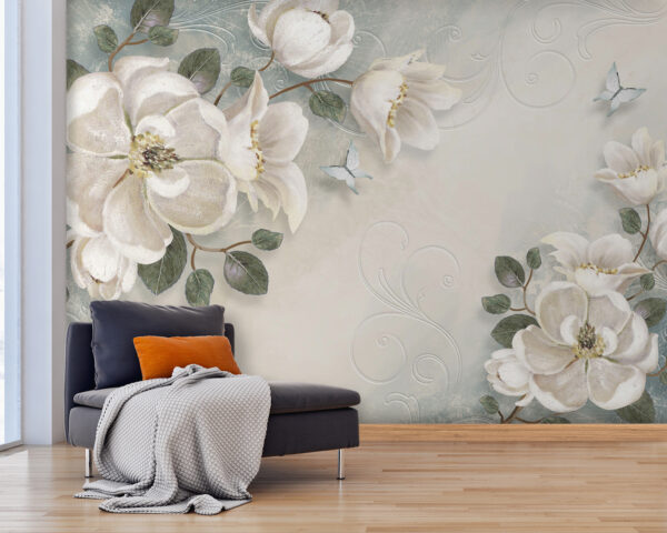 Flores e folhas brancas sobre um fundo branco Flores e folhas brancas sobre um fundo branco